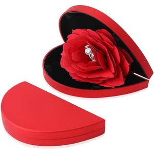iSuperb Heart Shape <b>Ring</b> <b>Box</b> With Red Rose Flower Velvet Jewelry Gift For Women Valentine'S Day - Product Image 1