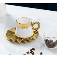 Ensemble de tasses à expresso réutilisables en céramique plaquée or, design arabe, 6 pièces, 90 ml, tasse à café avec soucoupe