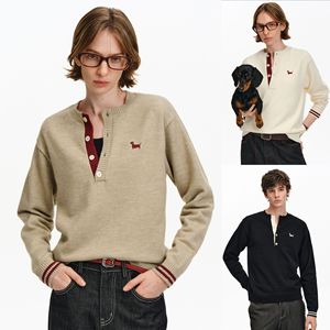 سترة محبوكة من قطعتين بياقة هنري من البوليستر، مطرزة بتصميم جرو، بتصميم ملون على طراز أولد موني، مناسبة للشتاء وقابلة للتنفس - Product Image 2