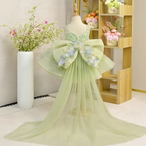 Abito da Principessa per Compleanno <span class=keywords><strong>Bambina</strong></span>, Vestito da Festa per Bambine, Abito da Presentatrice per <span class=keywords><strong>Bambina</strong></span>, Outfit per Esibizione di Pianoforte, Abito Solido Lavorato all'<span class=keywords><strong>Uncinetto</strong></span> - Product Image 1