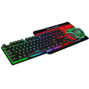 87 phím có dây trò chơi bàn phím chuột và chuột Pad RGB cầu vồng Combo cho PC 3in1 <span class=keywords><strong>LED</strong></span> USB hộp màu Máy tính để bàn OEM Quảng Đông màng - Product Image 2
