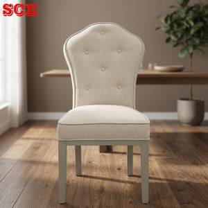 Silla de Comedor Tapizada de Madera Maciza Gris Francés, Estilo Antiguo Tradicional Moderno, Muebles para el Hogar, Apartamento, Escuela - Product Image 3