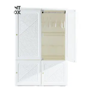 armario de la puerta Suppliers-Armario de 3 capas para niños, dos puertas, diseño abierto y colgante, plástico PP, cajones de almacenamiento de ropa