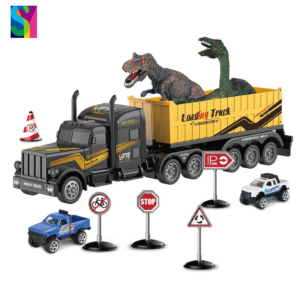 SY Transport-camiones de carga de dinosaurios, remolques, juguetes de inercia, remolque de fricción, camión pesado, juguete