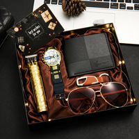 Coffret Cadeau d'Affaires pour Homme Saint-Valentin Noël : Montre en Cuir, Portefeuille, Tondeuse à Cheveux, Guirlande Lumineuse, Carte Cadeau Mobile Personnalisée