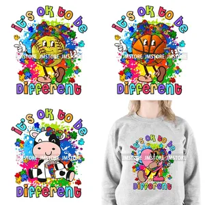 Stampa colorata sulla consapevolezza dell'autismo va bene essere diversi ferro su adesivi di trasferimento DTF a caldo pronti <span class=keywords><strong>da</strong></span> premere per i vestiti - Product Image 1