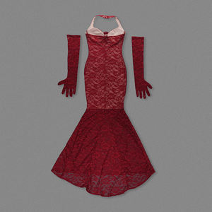 SB3005 Bodenlange Meerjungfrau-Abendkleid für Formelle Anlässe Rotes Kleid Maxi-Spitzenkleid Dehnbar Neckholder Ärmellos - Product Image 4
