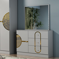 Ensemble de chambre à coucher complet de style hôtel moderne et luxueux en bois MDF, taille king, avec hauteur réglable et rangement, avec lampe