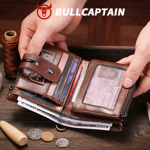 Portefeuille pour homme BULLCAPTAIN avec chaîne, en cuir véritable, blocage RFID, double fermeture éclair, poche à monnaie avec chaîne antivol - Product Image 5