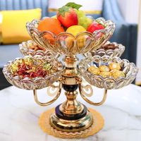 Table basse moderne pour la maison, plateau à fruits rotatif en verre cristal européen multi-niveaux, créatif, luxe léger, pour snacks et bonbons, émail coloré