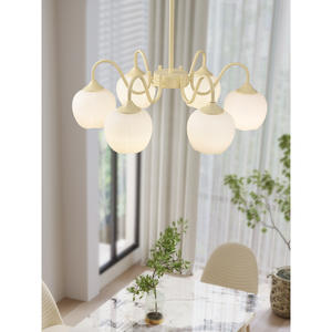 Lustre LED crème style français, hauteur réglable, lumière douce pour les yeux, idéal salon et chambre, suspension style pastoral - Product Image 2