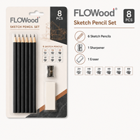 FLOWood – Lot de 8 crayons à dessin multi-dureté en graphite avec gomme et taille-crayon pour artistes, ombrage et dessin technique