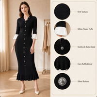 Robe pull longue en maille boutonnée sexy pour femme, respirante, idéale pour le bureau ou les occasions décontractées