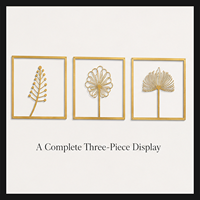 Triptyque mural en métal doré minimaliste, art botanique avec panneaux de feuilles florales pour salon, chambre, hôtel, décoration contemporaine