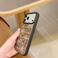 Coques de téléphone portable 2-en-1 givrées à motif écossais coréen avec nœud et grandes découpes noires pour iPhone 16 15 17 18 Pro Max
