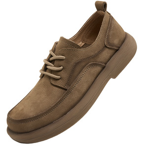 Chaussures de marche pour hommes en cuir de vache véritable, bout rond, à lacets, semelle extérieure en caoutchouc souple, couleur unie, style décontracté bas - Product Image 5