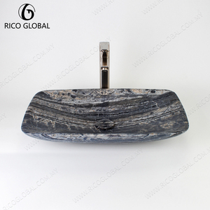 อ่างล้างหน้าหินอ่อนสีเทาเข้มทรงสี่เหลี่ยมสำหรับวางบนเคาน์เตอร์ - Product Image 5