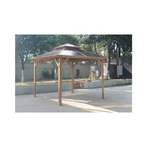 Gazebo de madera de doble techo, diseño de lujo de aluminio, apertura de jardín