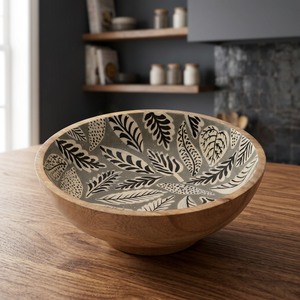Tazón de Servir Vintage Ecológico de Madera de Acacia Pulida con Impresión Personalizada, Modelo BS-102 de Uttar Pradesh para Fiestas, 0.4 kg - Product Image 1