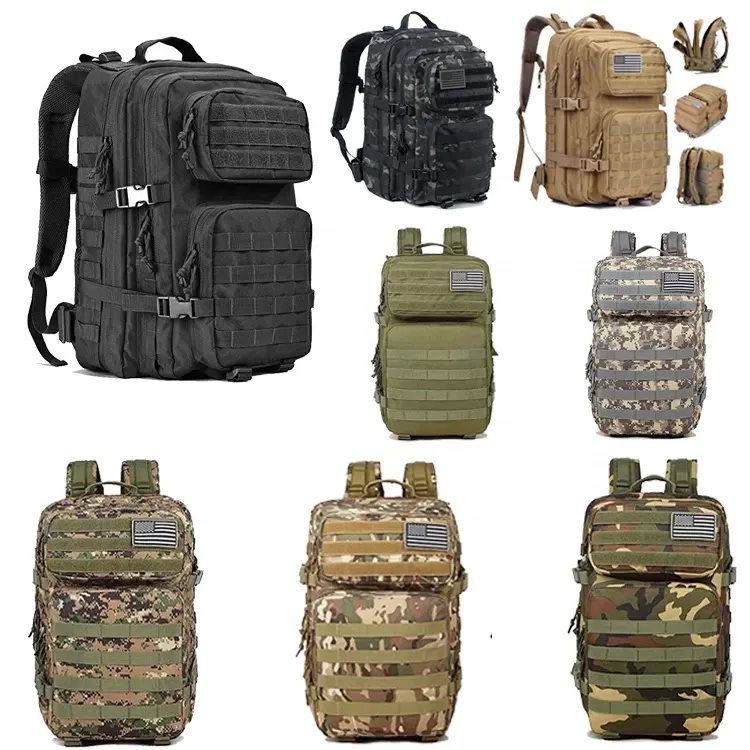 Mochila tática multifuncional com 3p, grande capacidade, camuflada, para áreas externas, montanhismo, esportes