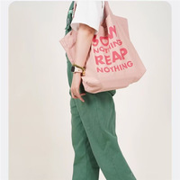 Tas Kanvas Tote Bag Cetak Huruf, Tas Tangan Kapasitas Besar, Tas Selempang untuk Sekolah, Kerja, Belanja, Perjalanan, Custom OEM ODM Grosir