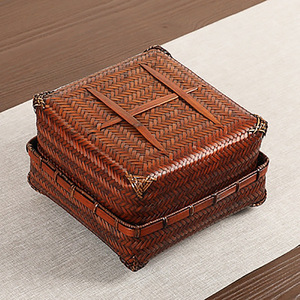 Antique-style bamboo woven bag, tea ceremony accessories, tea set <b>storage</b> box, travel kung fu tea set portable bag, tea <b>basket</b> - Product Image 4