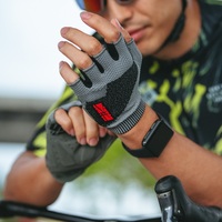 Gants de cyclisme Monton demi-doigts gris, vente en gros, personnalisés, pour hommes, pour vélo de route, sans doigts, rembourrés, tricotés