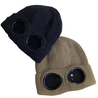 Bonnet tricoté chaud d'hiver à rayures, doublure épaisse, avec protection pour lunettes, en acrylique, pour le sport, OEM/ODM, vente en gros, nouvelle mode