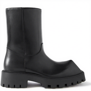Zapatos de vestir Derby de cuero de pantorrilla con punta cuadrada exagerada de alta calidad para hombre, zapatos Derby de botas de rinoceronte negro - Product Image 1
