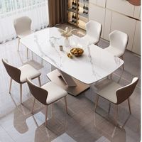 Ensemble de table et chaises de salle à manger carrées en pierre, élégant, luxueux, moderne, 4 à 6 places, meubles de salon en métal, dernières tendances