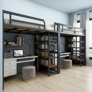 Metal Loft <strong>Bed</strong> for Dormitory Apartment Heavy Duty <strong>Bunk</strong> <strong>Bed</strong> <strong>with</strong> <strong>Desk</strong> OEM Custom Project Furniture - Product Image 1