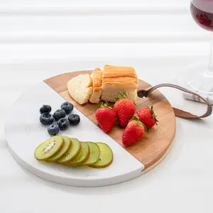 2024 Hot wholesale marble and acacia wood cheese cutting board food fruit decorative trays