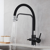 Robinet de cuisine YL10904B noir mat à double poignée, 3 voies, eau potable chaude et froide purifiée