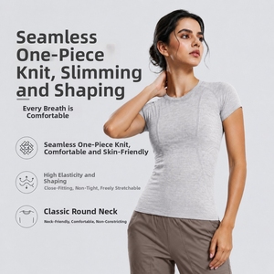 Women's short sleeved round <b>neck</b> sports T-shirt running fitness top slim fit breathable yoga short sleeved shirt - Product Image 5