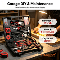 Kit d'outils à main pour la maison, ensemble d'outils de réparation avec marteau, pinces, clé à molette, tournevis, étui de rangement en plastique portable pour l'entretien DIY