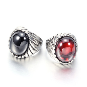 Stainless Steel <b>Ring</b> 20mm Red And Black Oval Stone Bezel Setting Fashion Jewelry Gift For Women <b>Men</b> - Product Image 4
