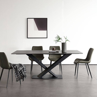 Mobilier de salle à manger Table à manger en ardoise massif avec support en métal X Cross pour 6 places