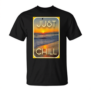 Camiseta Just Chill Beach Sunset Ocean Wave con diseño de relajación y vibraciones de verano - Product Image 2