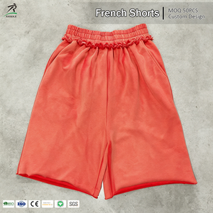 Shorts en molleton français à taille effilochée personnalisés pour hommes |   Shorts de survêtement streetwear amples et surdimensionnés |   OEM ODM Coton lourd longueur genou - Product Image 1
