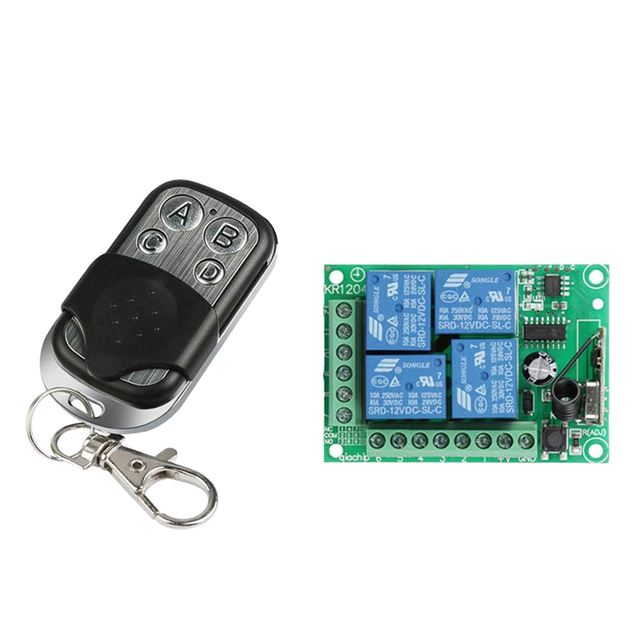 DC 12V 10A 4CH Wireless Remote Control Switch Relay Receiving Module and 4-channel RF433MHz1000M Remote Control Transmission