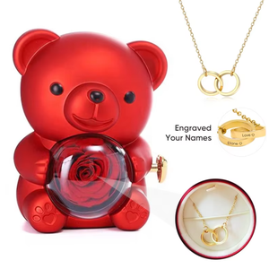 Nuovo Regalo di San Valentino e Festa della Mamma: Orsetto di Rose Vere Conservate Grigie <span class=keywords><strong>con</strong></span> Collana Personalizzabile - Product Image 5