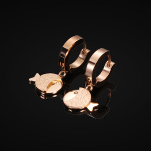 Rose Gold Fish Huggie <b>Earrings</b> 12MM Stainless Steel Animal Shape <b>Studs</b> For Women Fashion Jewelry - Product Image 2
