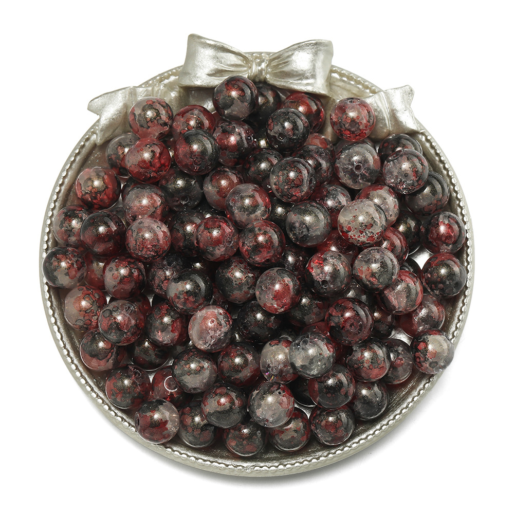 Perles florales dorées - rouge et noir
