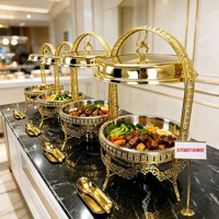 Plat à réchaud de luxe 9L en cuivre doré avec couvercle articulé, chauffe-plats papillon en acier inoxydable alimenté au combustible pour buffet et traiteur