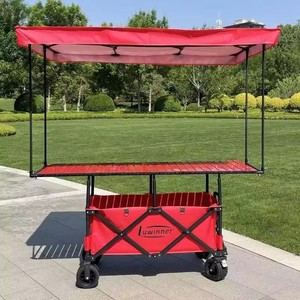 Chariot de camping pliable en acier avec auvent pare-soleil de 2,2 m, chariot utilitaire robuste de 167 cm pour extérieur, courses, rangement, <span class=keywords><strong>plage</strong></span>, marché - Product Image 3