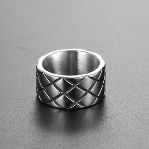 Men's <b>Titanium</b> Steel <b>Ring</b> Geometric Diamond Pattern Band SA1089 Gift Jewelry - Product Image 1