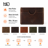 Porte-cartes en cuir vintage marron fin avec encoche avant en cuir ciré vintage en forme de U et surpiqûres crème ODM OEM