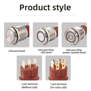 22 Mét momentary <span class=keywords><strong>push</strong></span> <span class=keywords><strong>button</strong></span> chuyển 10Amp cao hiện tại quyền lực biểu tượng Vòng chiếu sáng màu xanh lá cây đèn LED 5 Pins thiết bị đầu cuối nút bấm - Product Image 2