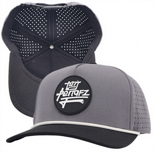 Cappellino da Baseball OEM a 5 Pannelli con Logo in PVC Gommato Impermeabile, Personalizzato con Taglio Laser e Perforazioni, Cappello Sportivo in Poliestere per Golf - Product Image 1