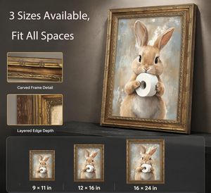Divertido Cuadro de Lona Vintage con Diseño de Conejo de Pascua con Papel Higiénico, Enmarcado en Dorado, Estilo Rústico, OEM ODM - Product Image 2